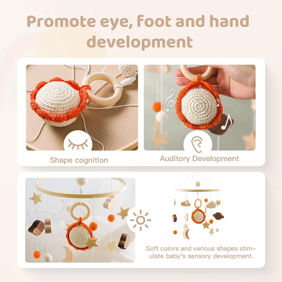 Amazon | ベッドメリー ベビー モービル 木製アーム 吊り下げ式